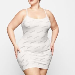 SKIMS Rhinestone Logo Pointelle Mini Slip Dress | Marble